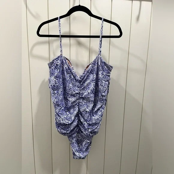 J. Crew Ruched One Piece Swimsuit Women's Plus 24 3X Purple NWT Sweetheart BH509 - Picture 3 of 10